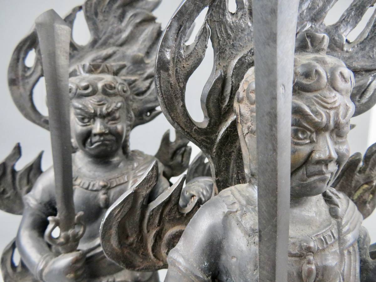 某福岡寺院整理品 時代金工 仏教美術 古銅製 不動明王立像 3体セット 