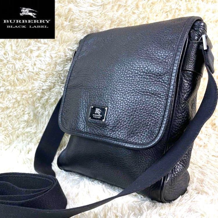1円【極美品・超稀少】BURBERRY BLACK LABEL バーバリーブラックレーベル メンズ ショルダーバッグ ボディバッグ 斜めがけ 本革 レザー 黒