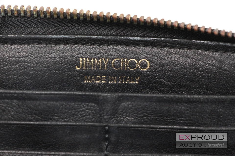 良品 JIMMY CHOO 長財布 スタッズ ラウンド ファスナー ブラック - www ...