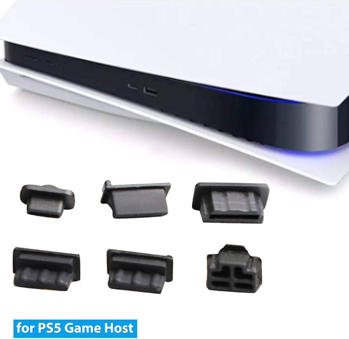 【新品】 PS5 シリコン ダスト プラグ セット USB HDMIインターフェイス 防塵カバー 防塵プラグ 6個(ブラック) G148_画像4