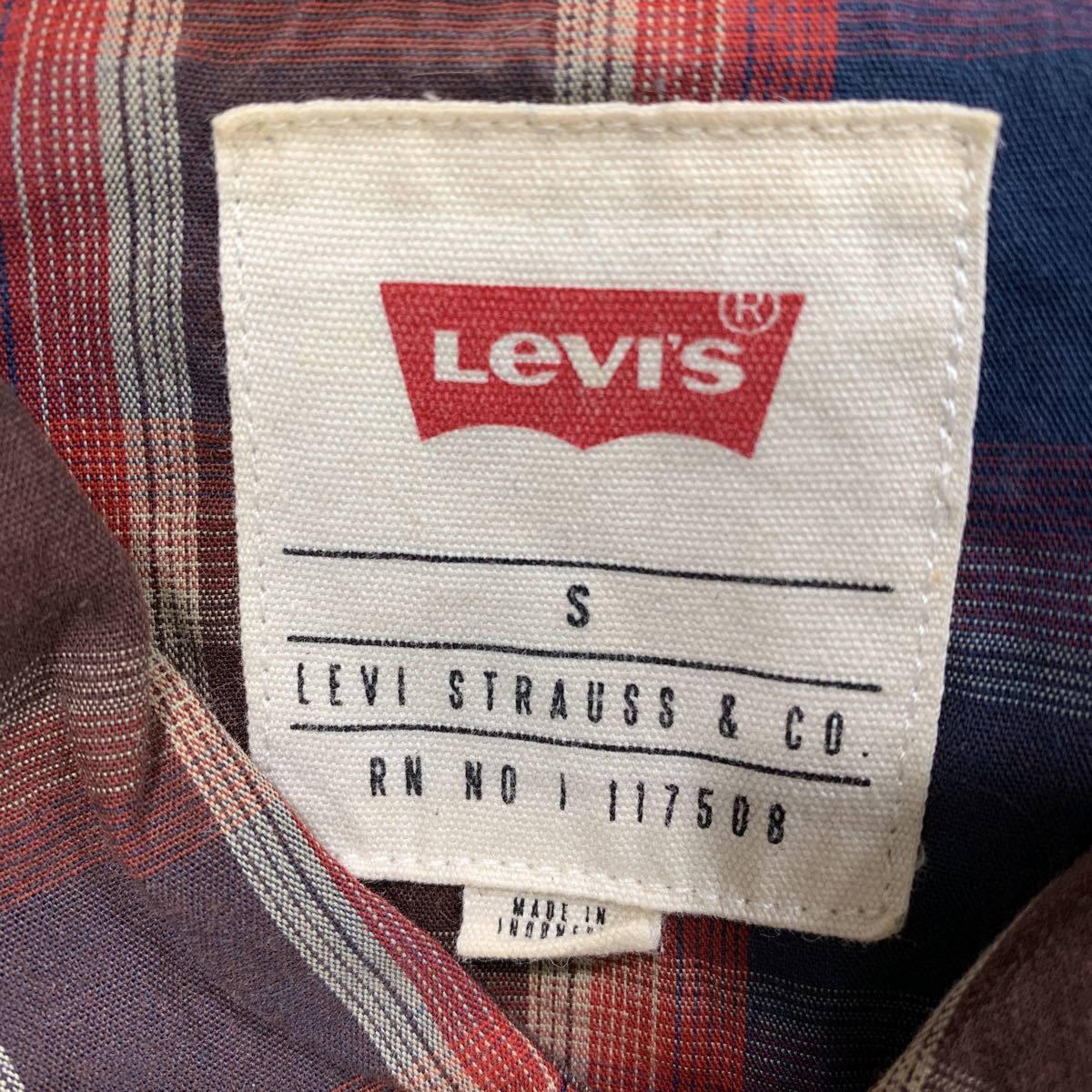 Levi's 長袖チェックシャツ Sサイズ リーバイス ネイビー レッド ブラウン ホワイト 古着卸 アメリカ仕入 t2209-3179_画像7