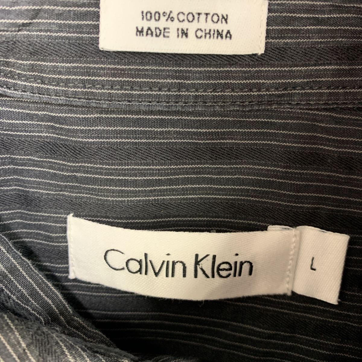 Calvin Klein long sleeve stripe shirt L size Calvin Klein black dark gray old clothes . America buying up t2209-3230