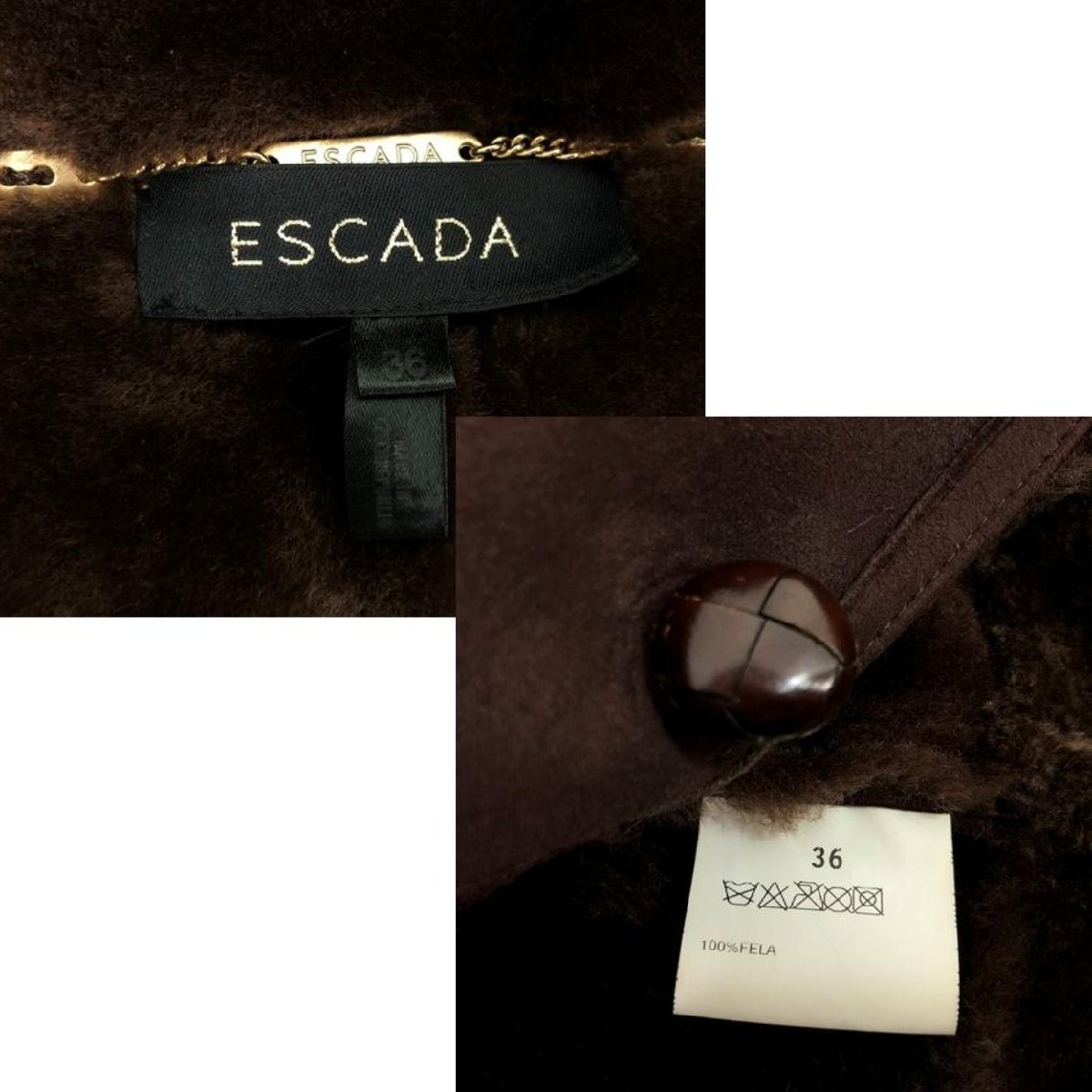ESCADA エスカーダ 高級品 ムートン ロングコート SIZE: 36 ブラウン アウター コート ハンガー付き LU632022093001_画像9