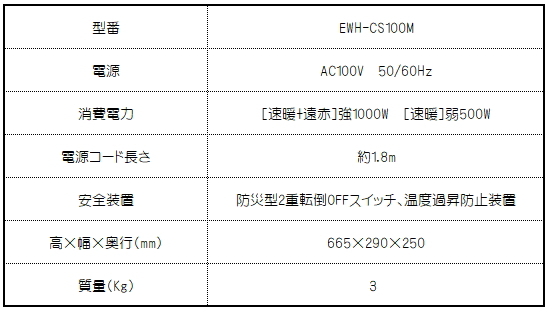  Toyotomi : speed . far infrared carbon heater ( white )/EWH-CS100M-W