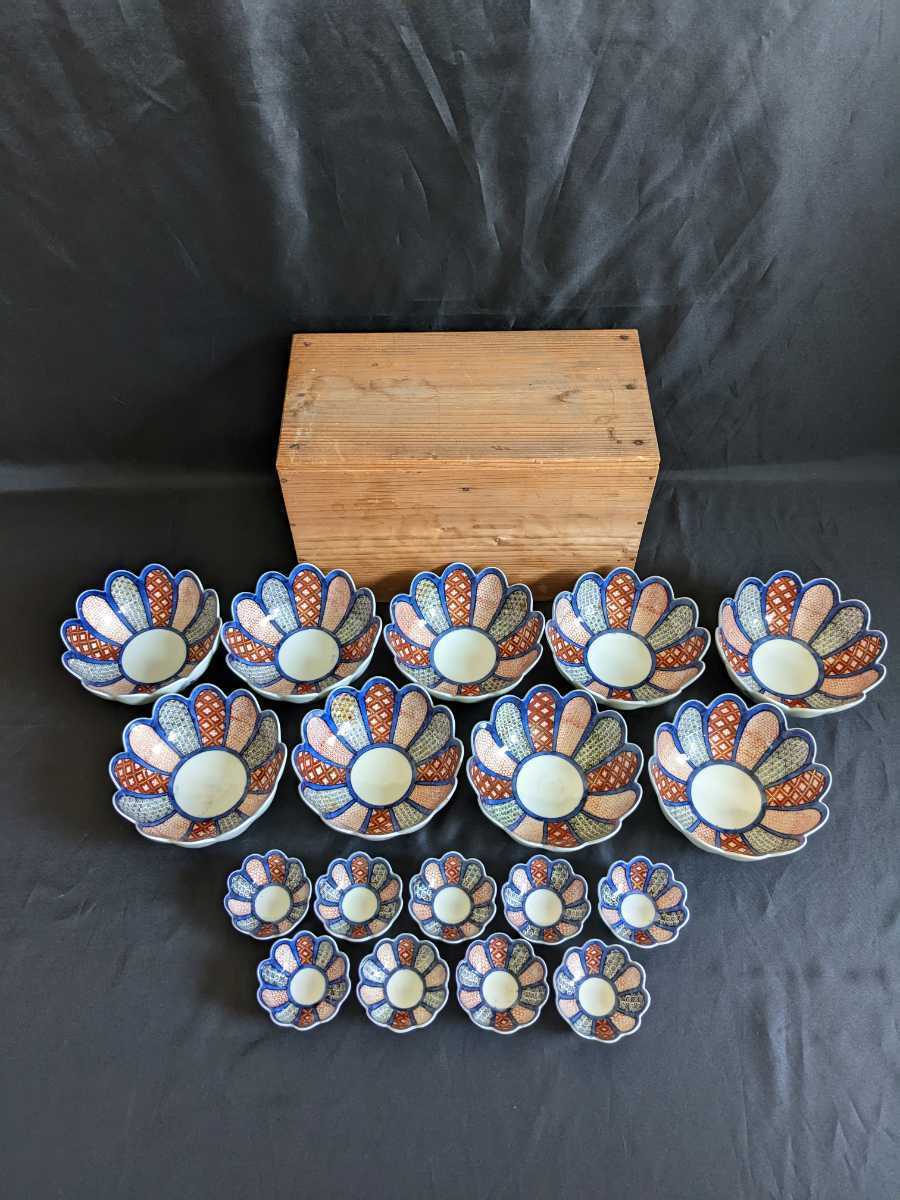 萬】時代物 古伊万里 江上製 色絵菊形輪花向付 伊万里焼 有田焼 萬】時代物 古伊万里 江上製 色絵菊形輪花向付 伊万里焼 有田焼