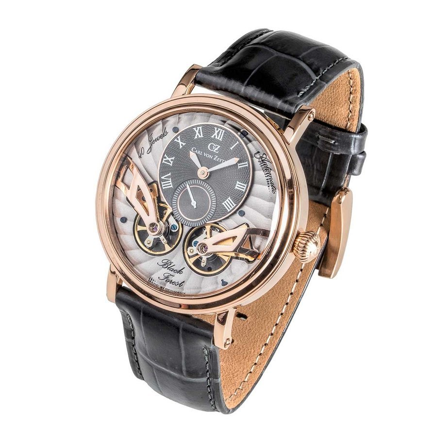 大人気定番商品 ドイツ製 Carl von Zeyten カール・フォン・ツォイテン 自動巻き（手巻き機能あり） 腕時計　[CvZ0017RGY] 正規品 スケルトン ダブルテンプ 3針（時、分、秒）