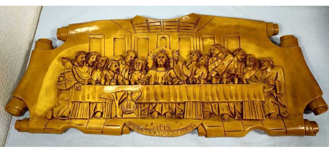【当時物】レオナルド・ダ・ヴィンチ　最後の晩餐　木彫り　浮彫　壁掛け　オブジェ　アンティーク　インテリア　コレクション　貴重？_画像1