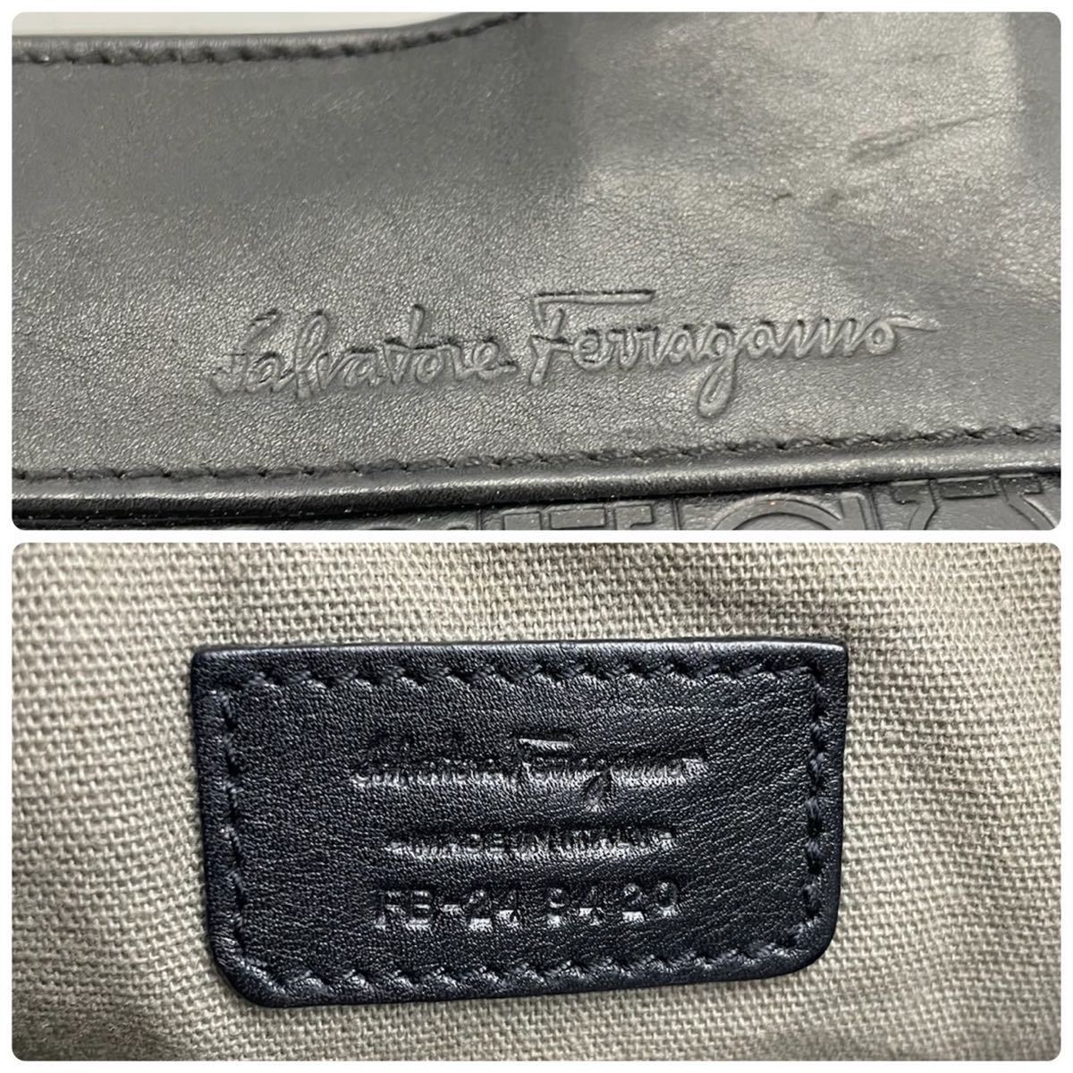 1円【美品】Salvatore Ferragamo ショルダーバッグ メンズ サルヴァトーレフェラガモ メンズ 斜め掛け ガンチーニ 総柄 ブラック 黒 ロゴ