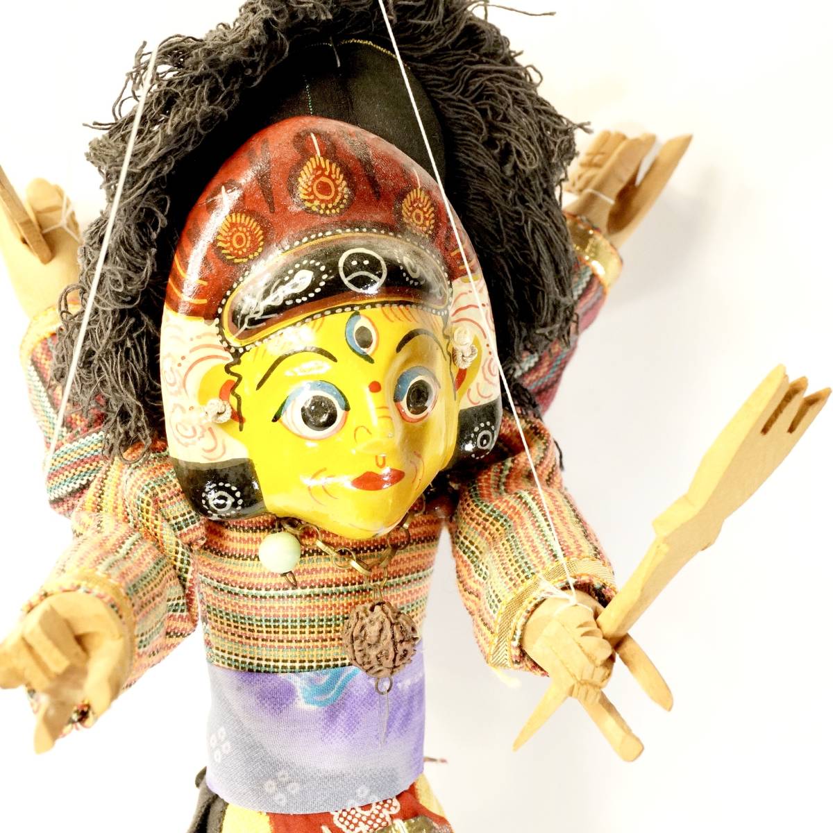 ビンテージ　ネパール製　操り仮面人形 表裏二面相・吊り下げ式　民族人形 幅20㎝　奥行き12㎝　高さ35㎝　エステートセール FYO409R_画像6