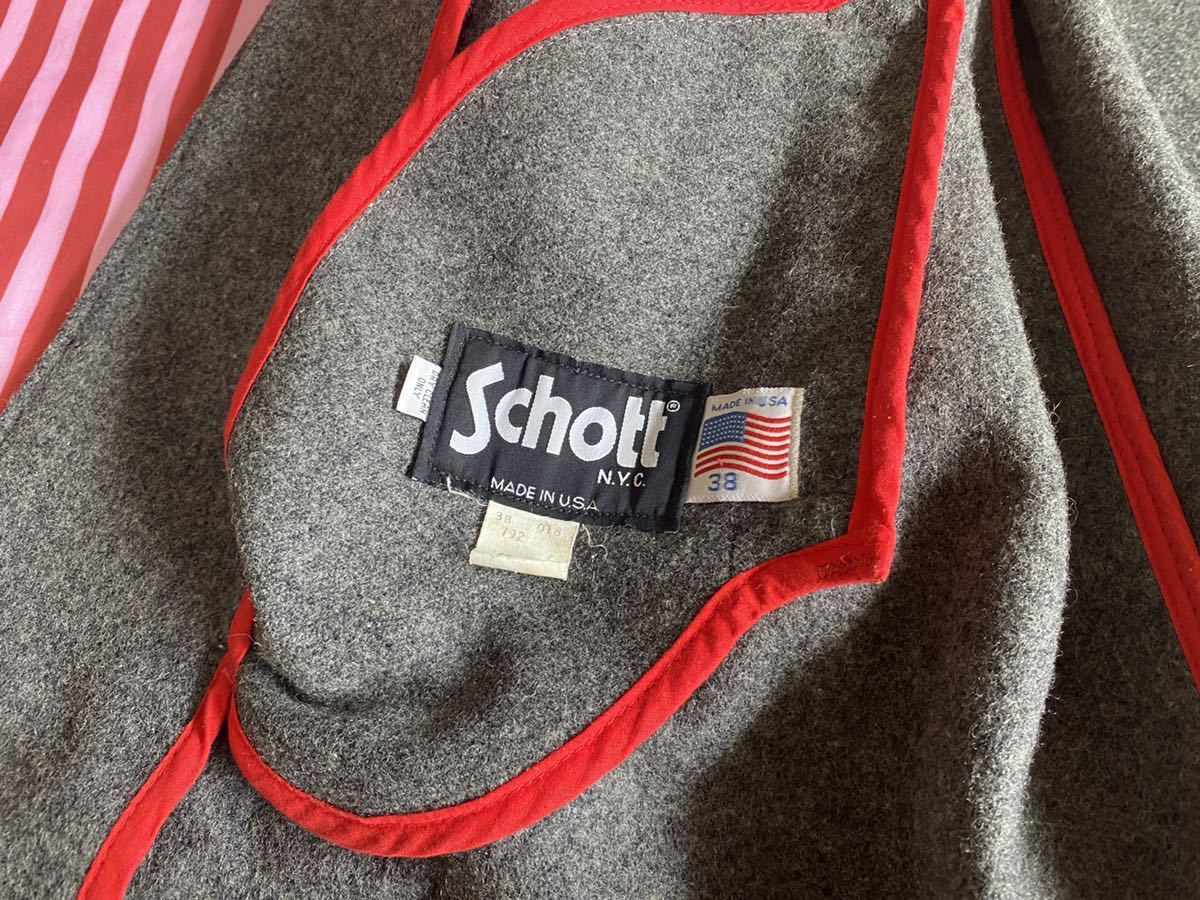 1990'S アメリカ製 schott ショット レザーベルト留め ウールコート size38 ビンテージ ショット