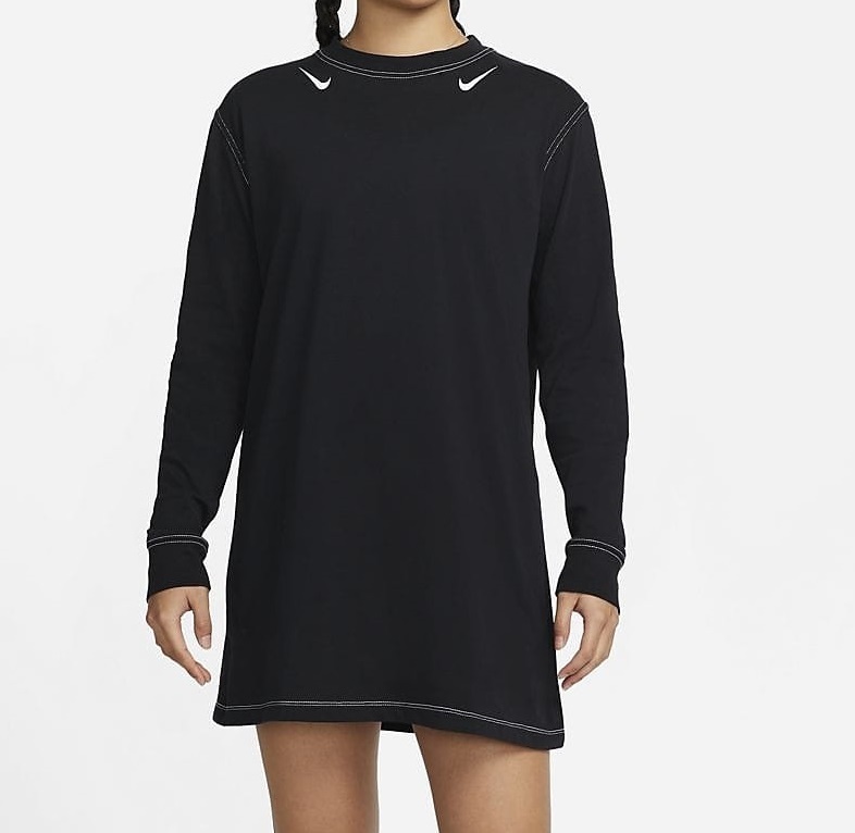 NIKE AS W NSW SWOOSH L/S ドレス 黒 ブラック S ナイキ 長袖 Tシャツ ワンピース スウェット DD5623-010_画像3