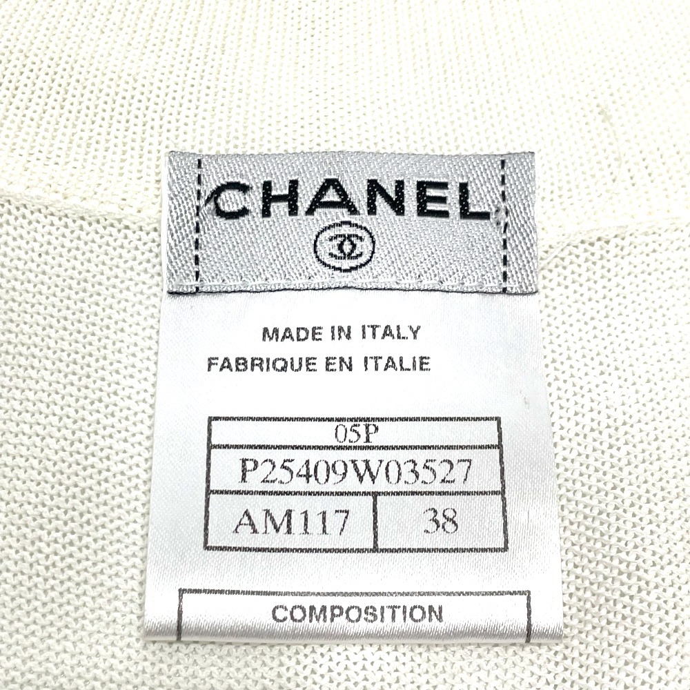 CHANEL シャネル P25409 カメリア リボン メッシュニット ノースリーブニット アンサンブル ビスコース オフホワイト レディース【中古】_画像6