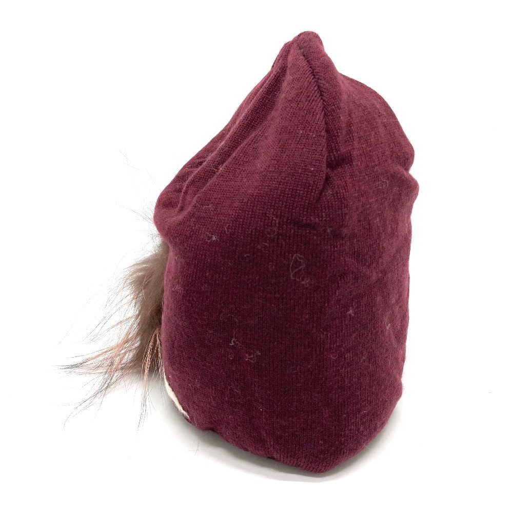  as good as new FENDI Fendi FXQ538 fur Monstar silver fox attaching knitted cap wool wine red × white [ used ]