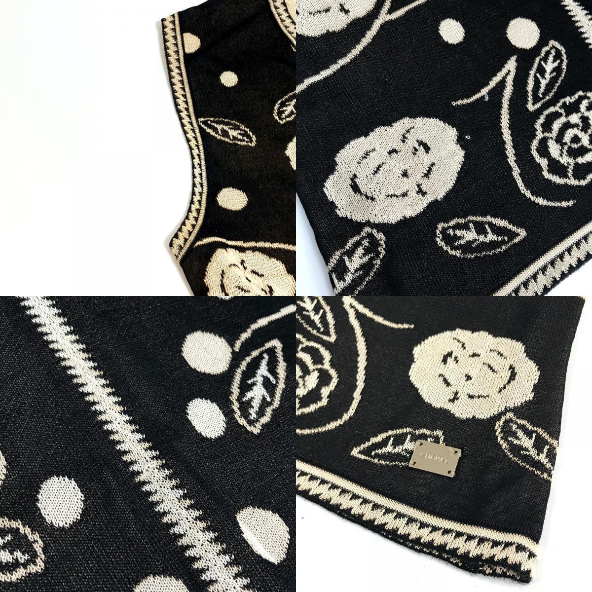 CHANEL シャネル P19106 ベスト カメリア Vネック ノースリーブ ニット レーヨン ブラック×ベージュ レディース【中古】_画像8