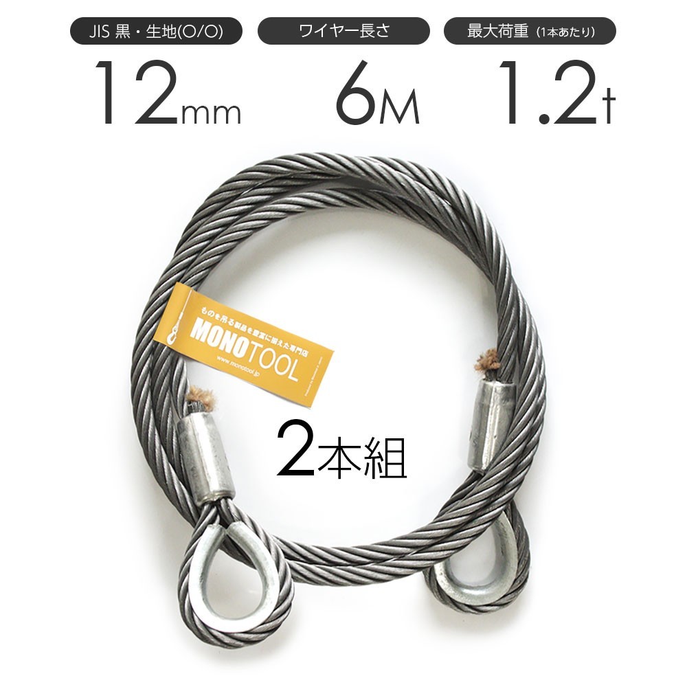 買得 玉掛けワイヤーロープ JISワイヤーロープ 12mmx6m 黒(O/O) 両