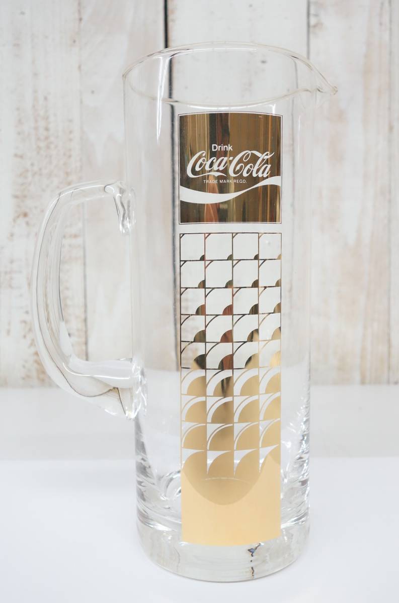 レトロコレクション　当時物 ＊CocaCola コカコーラ ＊ガラスピッチャー　水差　水注　 ＊金ロゴ　ゴールド ＊レトロ　ポップ　モダン　　_画像1