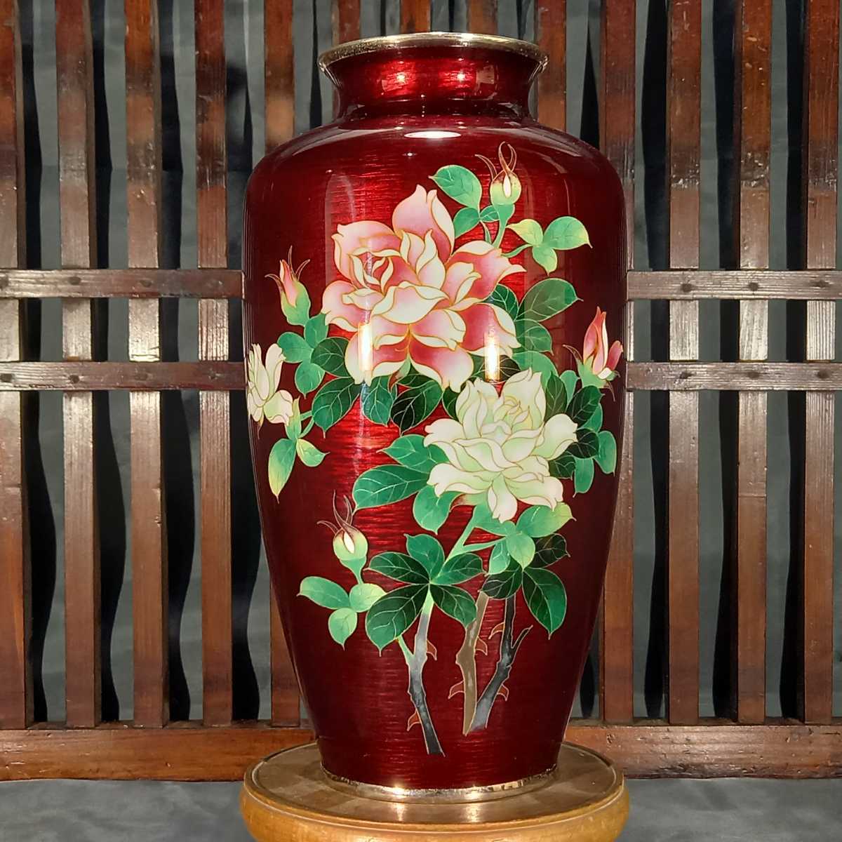 七宝焼 花瓶 薔薇 七宝焼 花瓶 薔薇