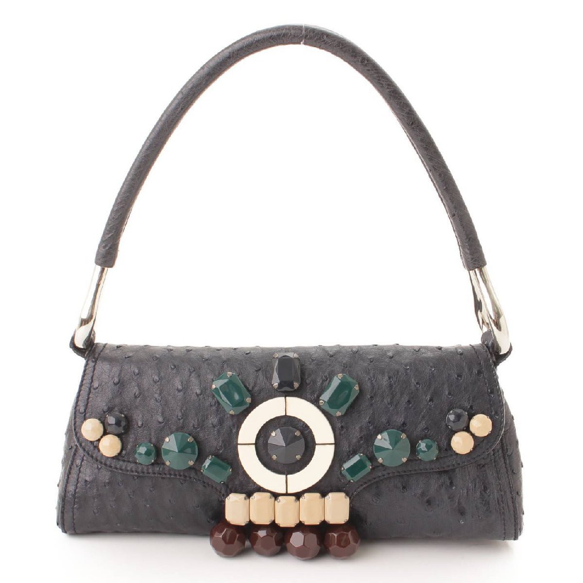 期間限定キャンペーン オーストリッチ ビジュー付き ロゴ 【プラダ】Prada バック ワンショルダー 【中古】【正規品保証】162539 ネイビー バッグ ハンドバッグ 期間限定キャンペーン オーストリッチ ビジュー付き ロゴ 【プラダ】Prada バック ワンショルダー 【中古】【正規品保証】162539 ネイビー バッグ ハンドバッグ