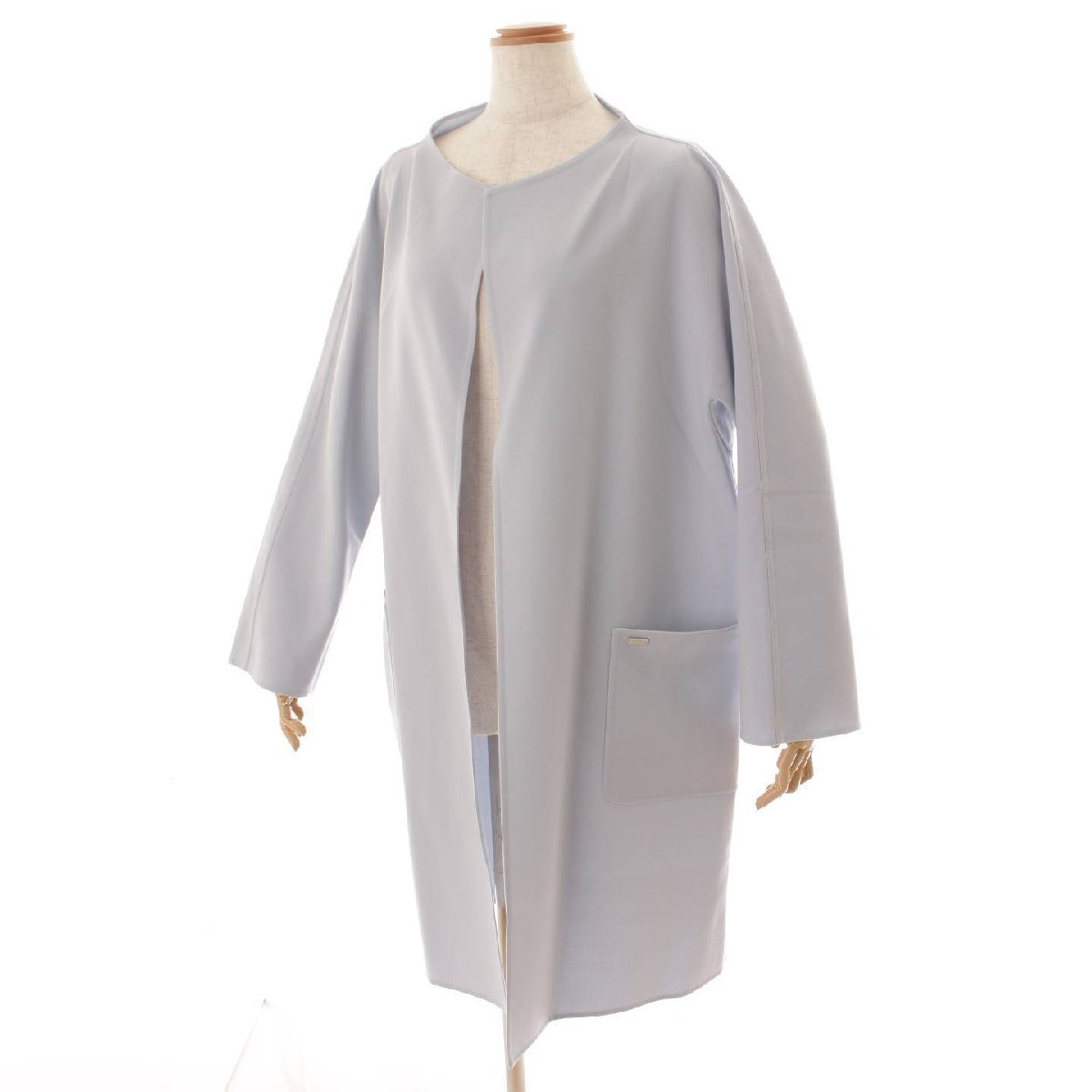 【フォクシー】Foxey 22年 Graz ストレッチ ノーカラー トッパー コート 42666 ライトブルー 40 未使用【中古】【正規品保証】163903_画像2
