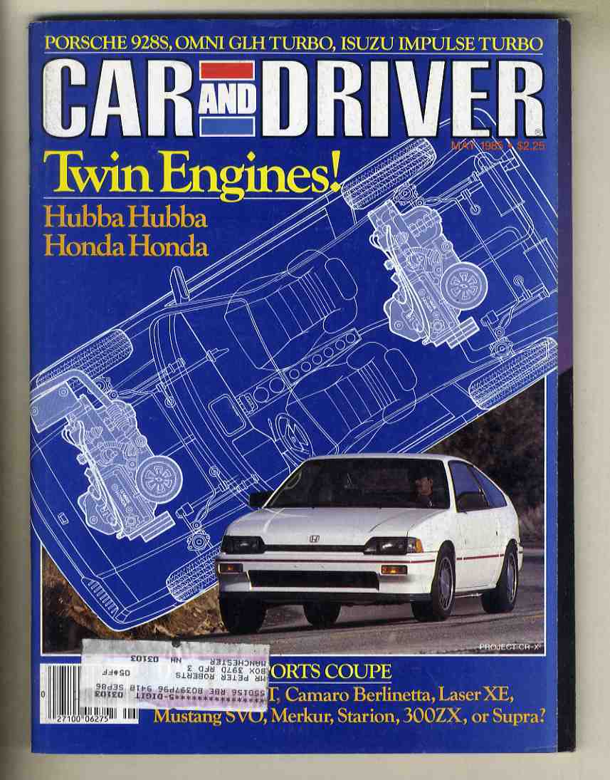 【c9436】85.5 CARandDRIVER／ツインエンジン・ホンダCR-X、ダッジオムニGLHターボ、ポルシェ928S、いすゞインパルス ターボ、..._画像1