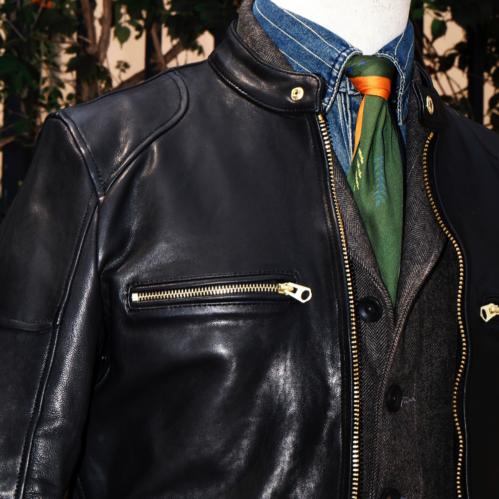  Vintage 50s reissue fine quality plant tongue person ... ram leather single rider's jacket * leather jacket high class leather Cafe Racer unused new goods 