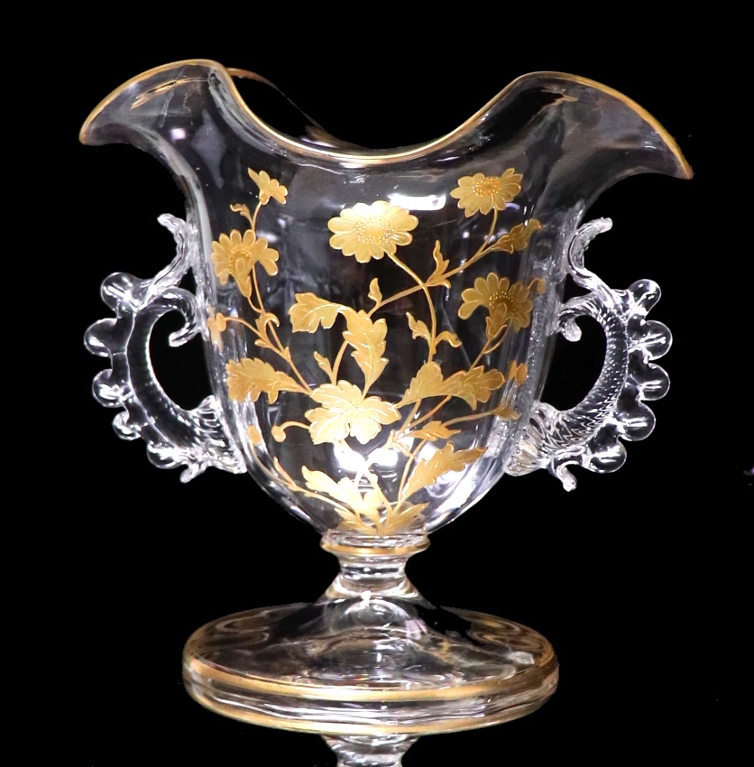 オールド・バカラ (BACCARAT) 1900年頃 草花文 金盛大型手付き花瓶 