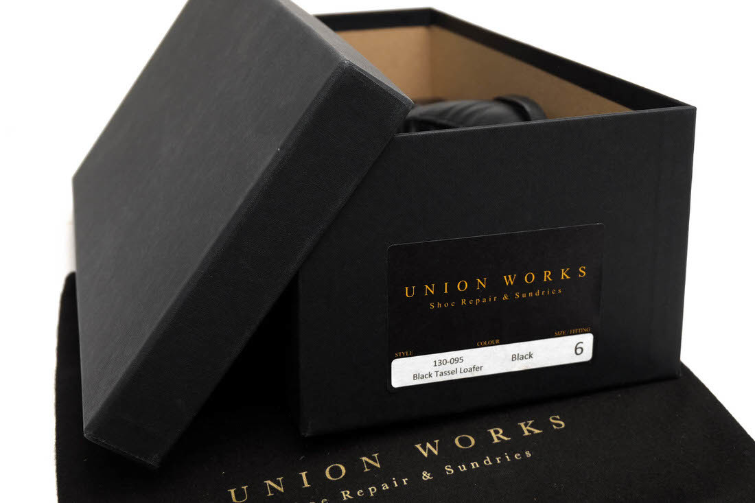 UNION WORKS Union Works tassel Loafer 130-095 Black Tassel Loafer cow leather car f slip-on shoes Goodyear welt made law 