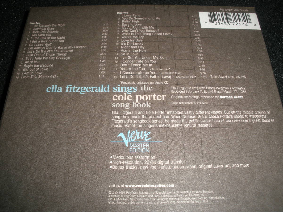 エラ・フィッツジェラルド コール・ポーター・ソング・ブック ポール・スミス バーニー・ケッセル Ella Fitzgerald Cole Porter SONG BOOK_2CD エラ コール・ポーター ソング・ブック