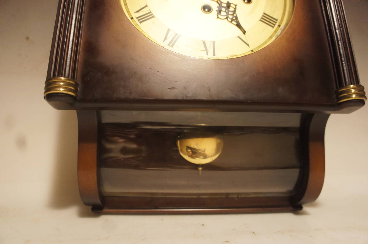 ドイツ製　リンデン　小型　ウエストミンスター　お洒落曲げガラス　振り子式　８日巻柱時計　可動品