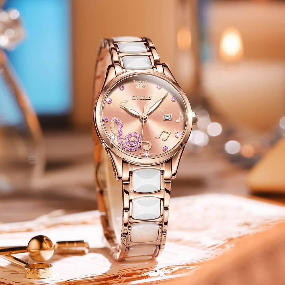 高品質な 腕時計 ピンク ブレスレット付き レディース 夜光 クオーツ