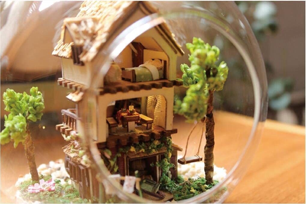 ガラスに入った ドールハウス ミニチュア LEDライト 人形 お家 おままごと 組み立て プレゼント 模型 おもちゃ_画像5