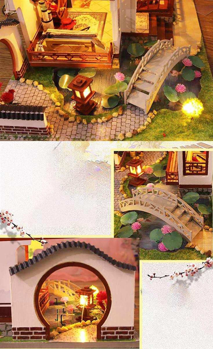 中華風 ドールハウス ミニチュア LEDライト アクリルケース 人形 お家 おままごと 組み立て プレゼント 模型 おもちゃ_画像8