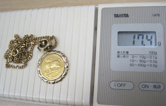 K24/K18 necklace pendant cat coin gold coin ELIZABETHⅡ/ Elizabeth woman .2. Man island 1994 Au1/10 ounce CROWN 17.4g Sapporo city hand . district 