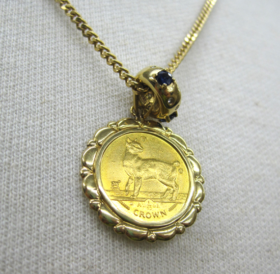 K24/K18 necklace pendant cat coin gold coin ELIZABETHⅡ/ Elizabeth woman .2. Man island 1994 Au1/10 ounce CROWN 17.4g Sapporo city hand . district 