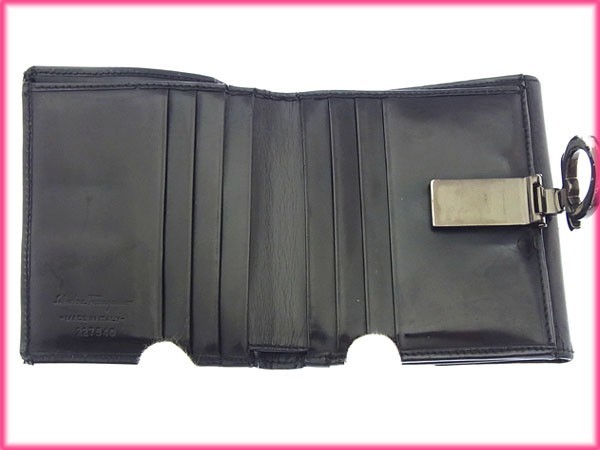 サルヴァトーレ フェラガモ Wホック財布 二つ折り コンパクトサイズ レディース ガンチーニクリップ ブラック×ブラックシルバー 中古_画像4