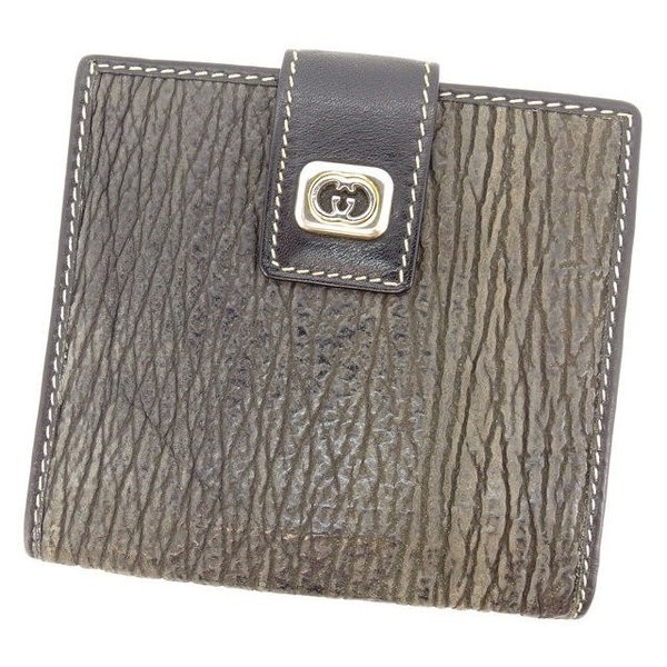 最高の品質 レディース 二つ折り財布 グッチ インターロッキングG 中古 グレー×ブラック×シルバー系 女性用財布