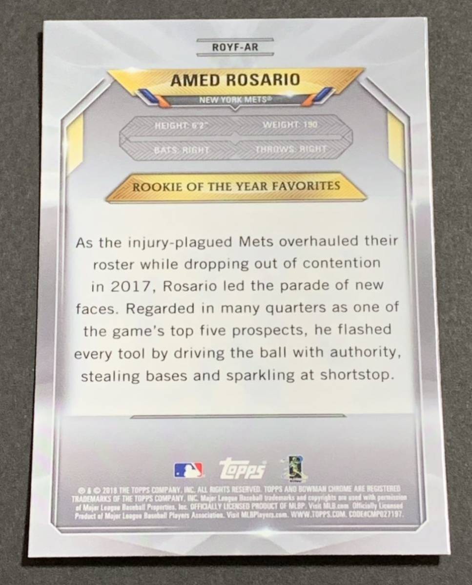 2018 Bowman Chrome Roy Favorites Amed Rosario ROYF-AR RC Mets Topps MLB アーメッドロザリオ　ルーキー　メッツ_画像2