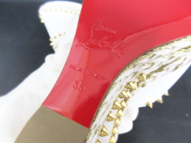 Christian Louboutin クリスチャンルブタン 3190249 スタッズ サンダル ミュール リザード型押 ホワイト サイズ35 (22cm)_画像10