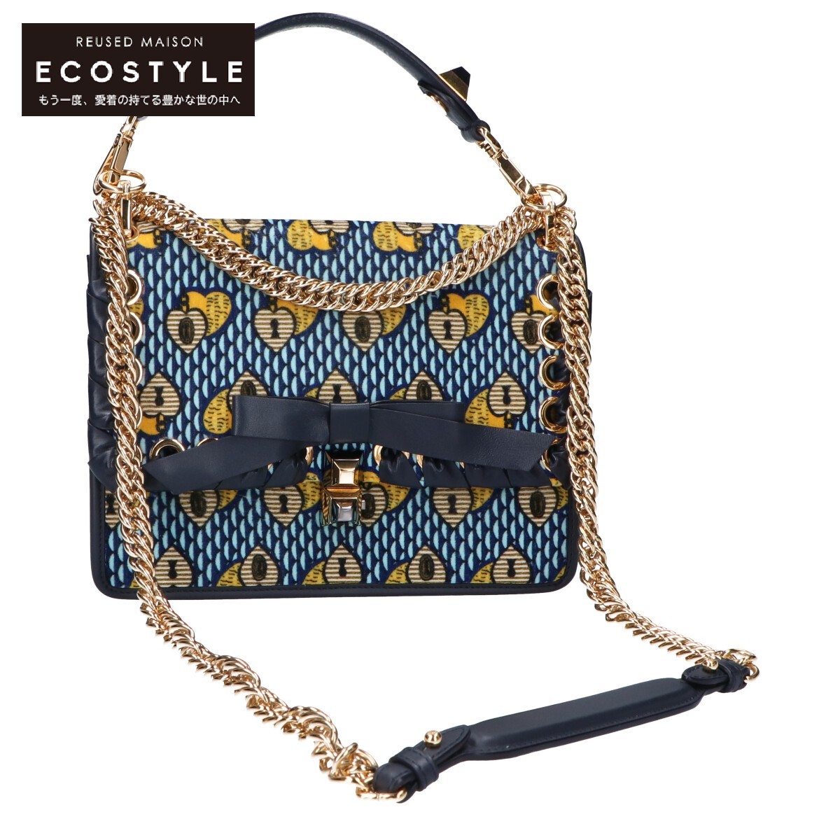 FENDI フェンディ キャナイ チェーンショルダーバッグ ネイビー-