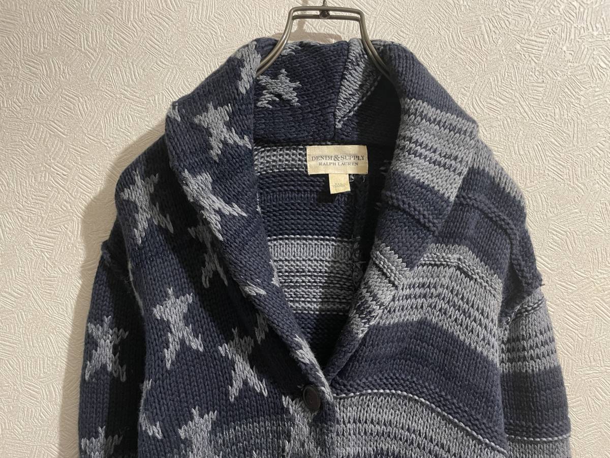 ◯ Ralph Lauren 星条旗 ショールカラー カーディガン / ラルフローレン コットン ニット ボーダー スター ネイビー XXS Ladies #Sirchive_画像5