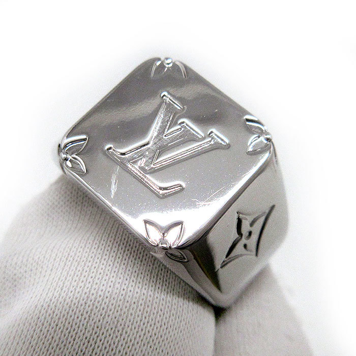 Louis Vuitton M00698 LV Onyx Signet Ring , Silver, M