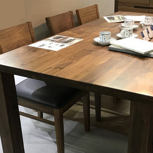 /新品/送料無料/テーブルセット6人掛 天然木ウォールナット無垢/北欧調デザイン 質感 重厚感ある/シンプル テーブル1 +緩やかカーブチェア6_画像9