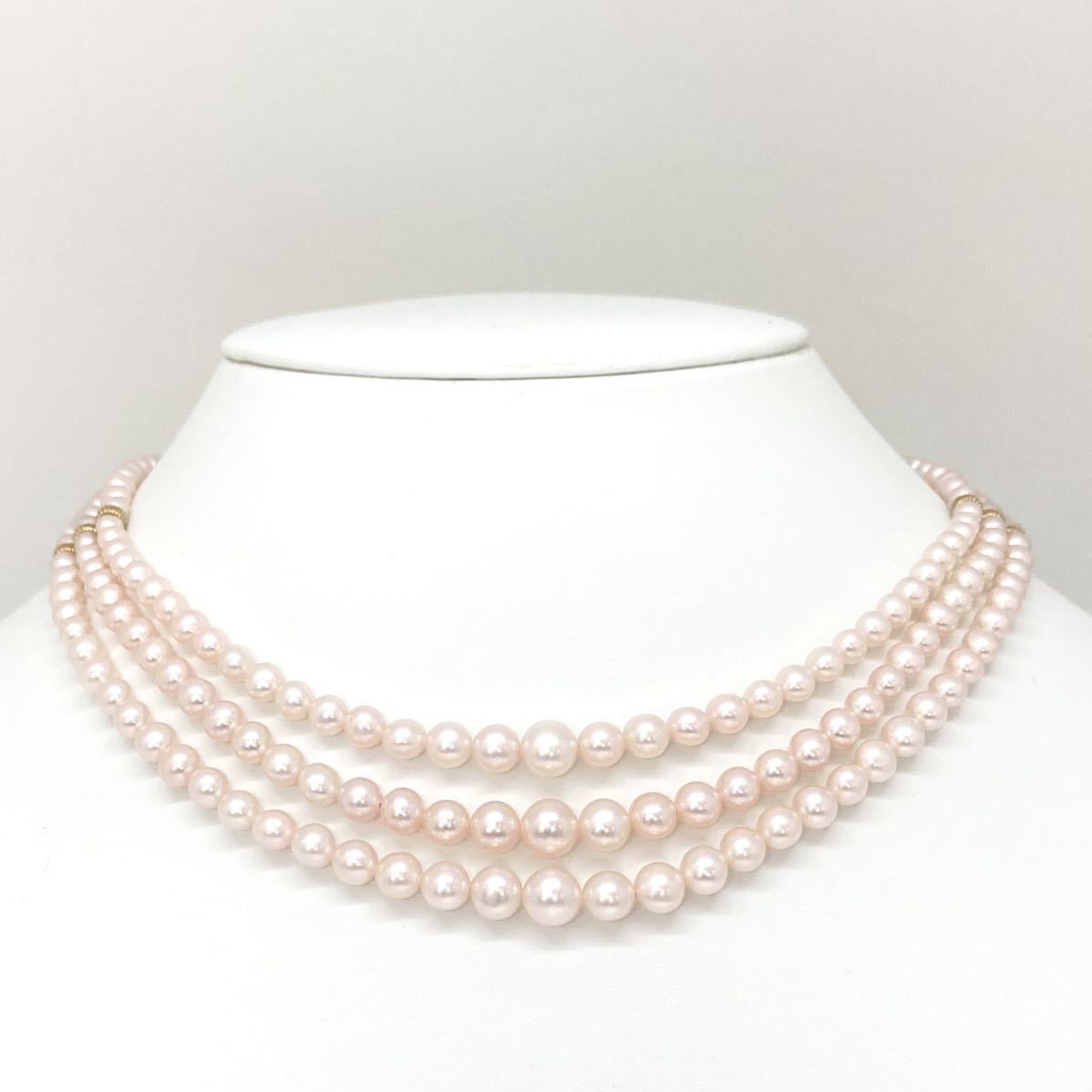 良质!!豪华!!《K14YG アコヤ本真珠3连ネックレス》3.5-6.5mm珠 34.8g 38.0cm ベビーパール baby pearl necklace EA4