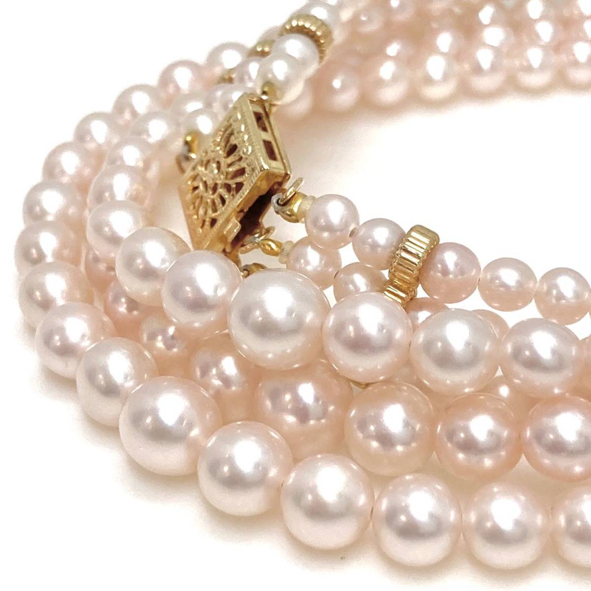 良质!!豪华!!《K14YG アコヤ本真珠3连ネックレス》3.5-6.5mm珠 34.8g 38.0cm ベビーパール baby pearl necklace EA4
