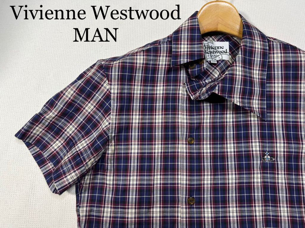 83%OFF!】 Vivienne Westwood MAN 半袖シャツ チェック 刺繍ロゴ 44