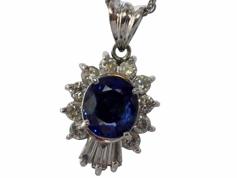 サファイア ダイヤモンドネックレス Pt900/850 4.8g 40cm　Jewelry Sapphire1.20ct Dia0.45ct Necklace