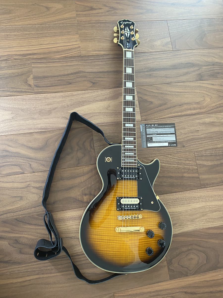 Epiphone レスポール カスタム エレキギター エピフォン イシバシ楽器保証書付き 本革高級ストラップ ソフトケース付き ギブソン
