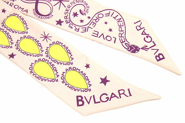 ブルガリ スカーフ セルペンティ ピンク シルク100% 新品 未使用 レディース リボンスカーフ タイスカーフ BVLGARI_画像3