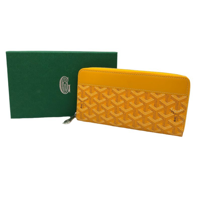 ゴヤール GOYARD マティニョン 中古 ジップGM イエロー 長財布 ユニ