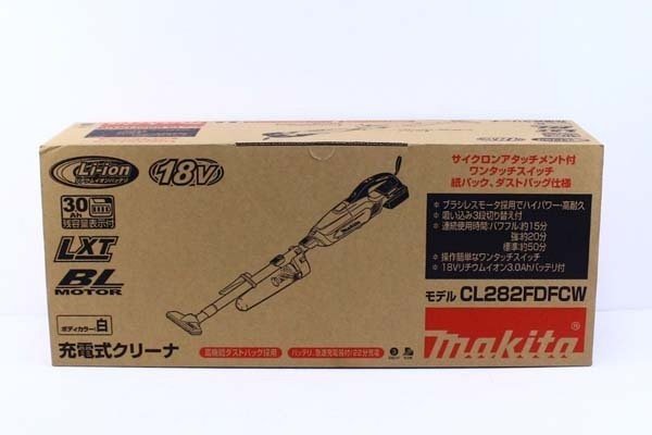 ●未使用 makita マキタ CL282FDFCW 充電式クリーナ サイクロンアタッチメント付 18V 紙パック式【10572593B】